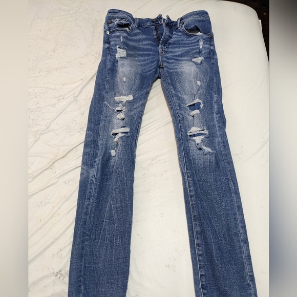 American eagle 33x32 blue ripped slim fit jeans - Picture 2 of 3